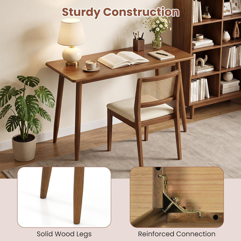 GIANTEX Computer Desk with Rubber Wood Legs for Bedroom or Small Spaces