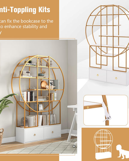 Giantex 6-Tier Round Bookshelf with 2 Drawers