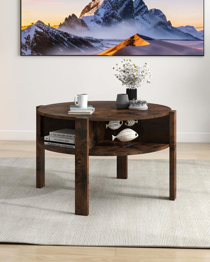 Giantex Round Coffee Table with Storage Shelves