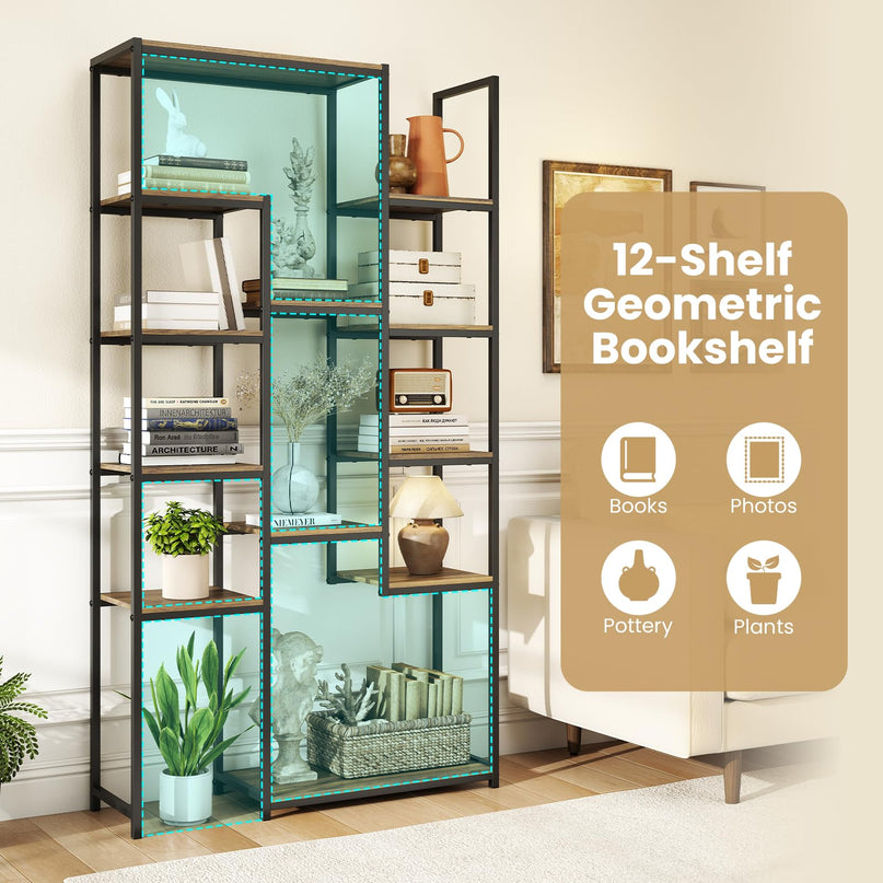 Giantex 71" Geometric Bookshelf Vintage Tall Bookcase(1/2)