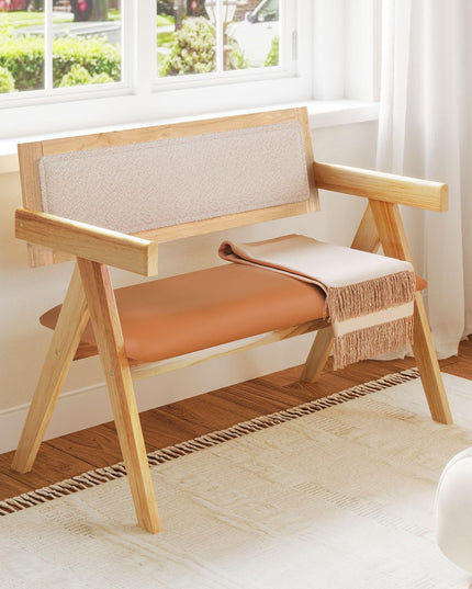 Giantex Dining Bench with Back, Accent Wooden Bench with Armrest