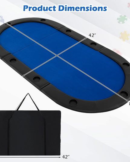 Giantex 84" x 42" Poker Table Top, 10 Player Oval Triple-Fold Blackjack Poker Card Table Topper w/Carrying Bag