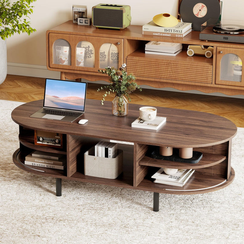 Giantex Oval Coffee Table 48 Inch Mid Century Modern Living Room Table