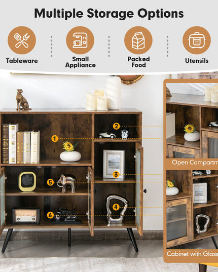 Giantex Storage Cabinet, Industrial Buffet Sideboard with Storage, 3 Door Wood Cupboard, 2 Creadenzas 2 Shelves
