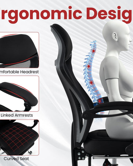 Giantex Ergonomic Desk Chair with Footrest, Mesh Office Chair with Height-Adjustable & Tilting Backrest