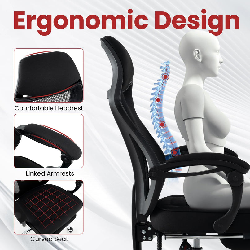 Giantex Ergonomic Desk Chair with Footrest, Mesh Office Chair with Height-Adjustable & Tilting Backrest