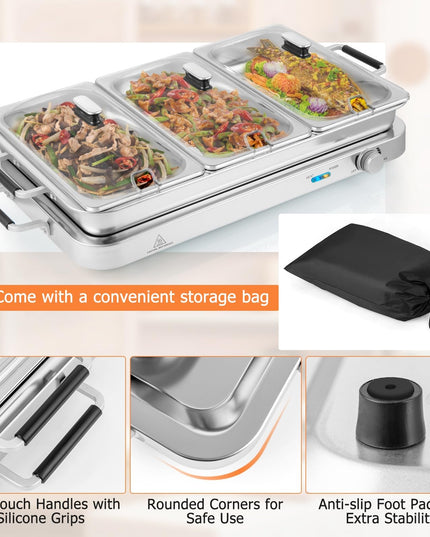 Giantex Buffet Server & Electric Food Warmer, 2-in-1 Food Warming Tray, Adjustable Temperature