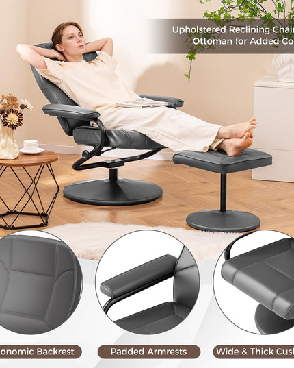 Giantex Recliner Chair with Ottoman, 360 Degree Swivel Leather Reclining Chair with Stable Steel Base
