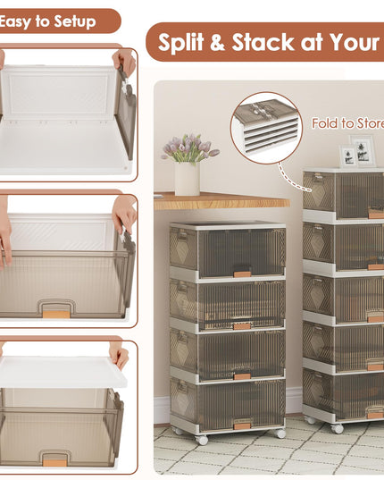 Giantex 5 Tier Stackable Storage Bins with Lids with Detachable Wheels & Flip-Up Doors