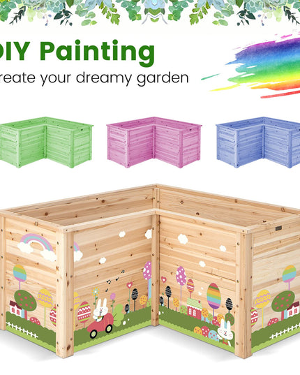 Giantex Raised Garden Bed, 47.5" x 47.5" x 24.5" Wooden Planter Box, Outdoor L-Shaped Deep Garden Bed for Sapling Flower Herb Vegetable Fruit