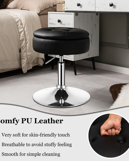 Giantex Adjustable Swivel Vanity Stool - 360° Swivel 20’’-26’’ Height Adjustable Tufted Round Storage Ottoman