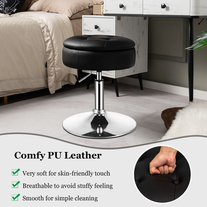 Giantex Adjustable Swivel Vanity Stool - 360° Swivel 20’’-26’’ Height Adjustable Tufted Round Storage Ottoman