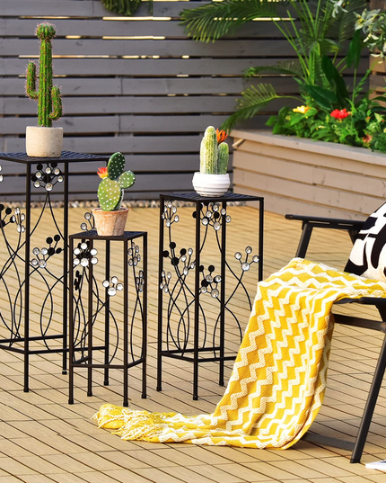 3 Pieces Flower Pots Display Rack with Vines and Crystal Floral Design