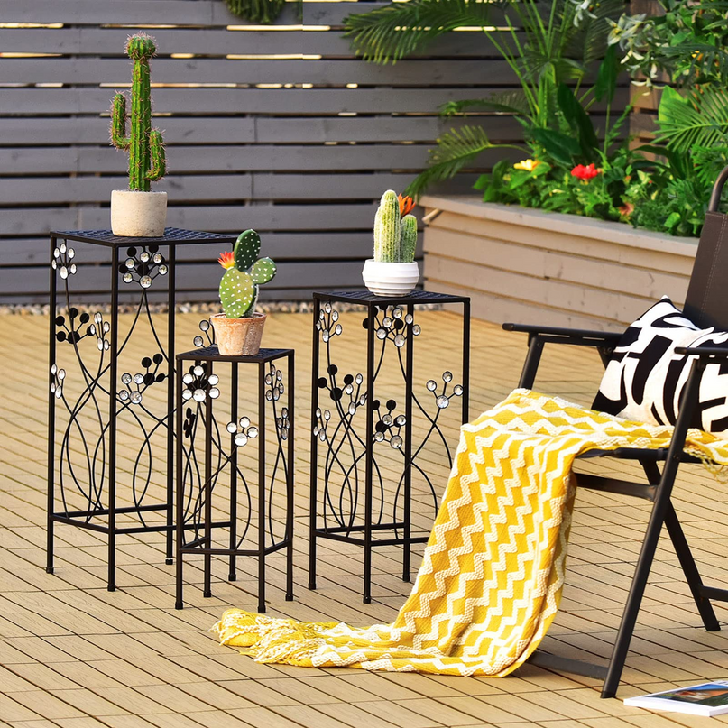 3 Pieces Flower Pots Display Rack with Vines and Crystal Floral Design