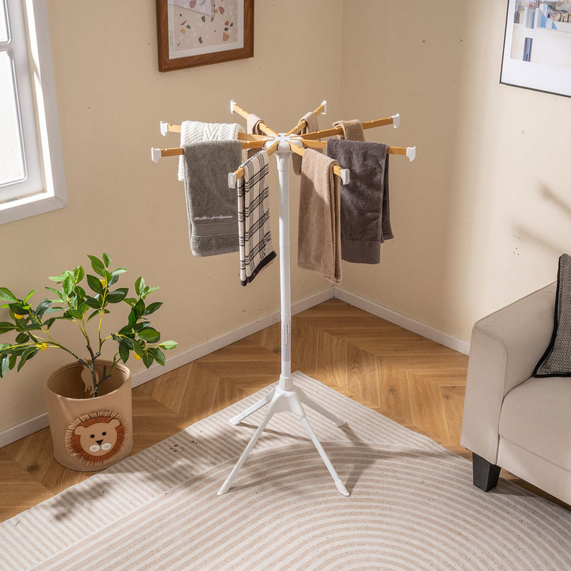 Giantex Foldable Laundry Drying Rack with 8 Bamboo Hanging Rods & 40 Hanger Slots