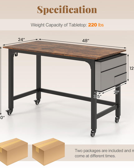 Giantex Conference Table, 48" Rectangular Mobile Meeting Room Desk with Removable Storage Bag & 2 Hanging Hooks