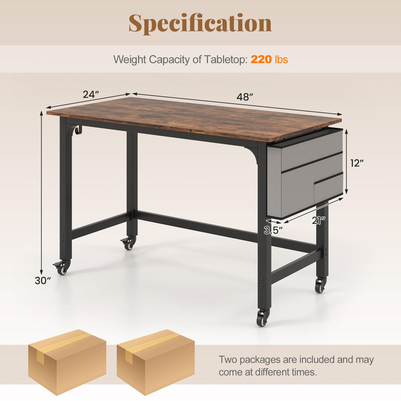 Giantex Conference Table, 48" Rectangular Mobile Meeting Room Desk with Removable Storage Bag & 2 Hanging Hooks