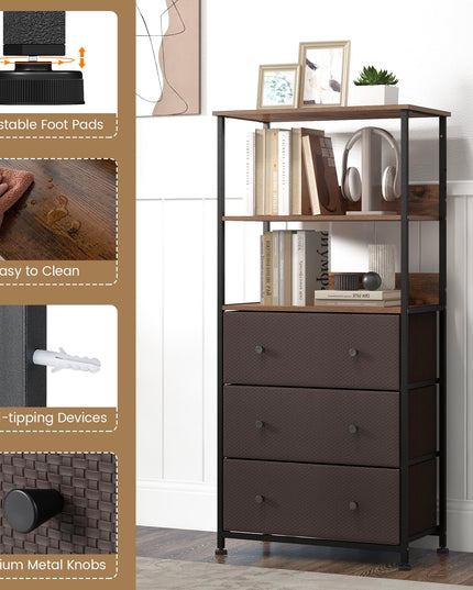 Giantex Corner Shelf with 3 Storage Drawers - 3-Tier Bookshelf with Height Adjustable Upper Shelf