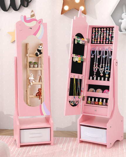 CHARMAID Kids Mirror Jewelry Cabinet - 45.5'' Full Length Mirror with Jewelry Storage