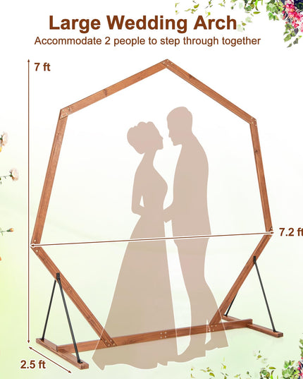 Giantex 7 FT Heptagon Solid Wood Arbor for Wedding Backdrop Stand