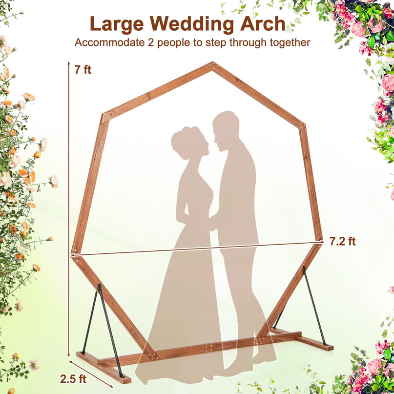 Giantex 7 FT Heptagon Solid Wood Arbor for Wedding Backdrop Stand