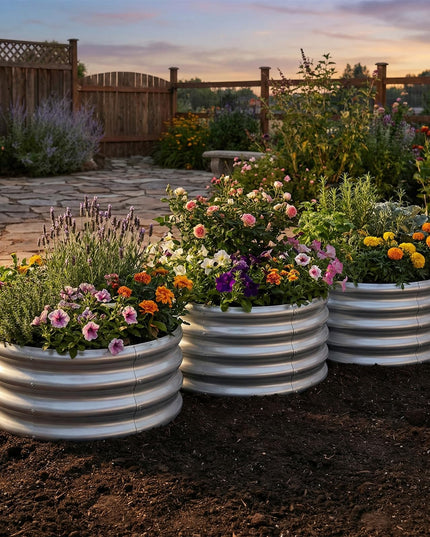 Giantex 2 x 2 x 1 FT Round Outdoor Galvanized Raised Garden Bed with Open-Ended Base (1/2)