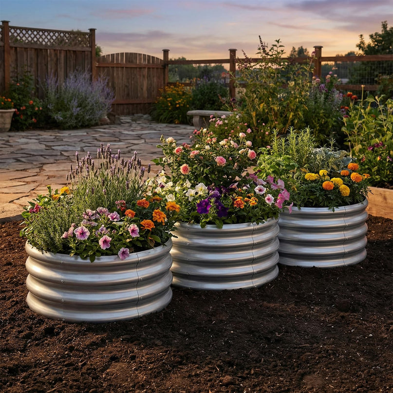 Giantex 2 x 2 x 1 FT Round Outdoor Galvanized Raised Garden Bed with Open-Ended Base (1/2)