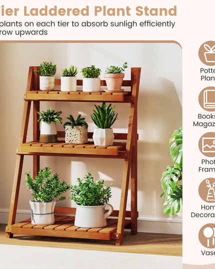 Giantex Foldable Ladder Plant Shelf for Garden Patio Balcony