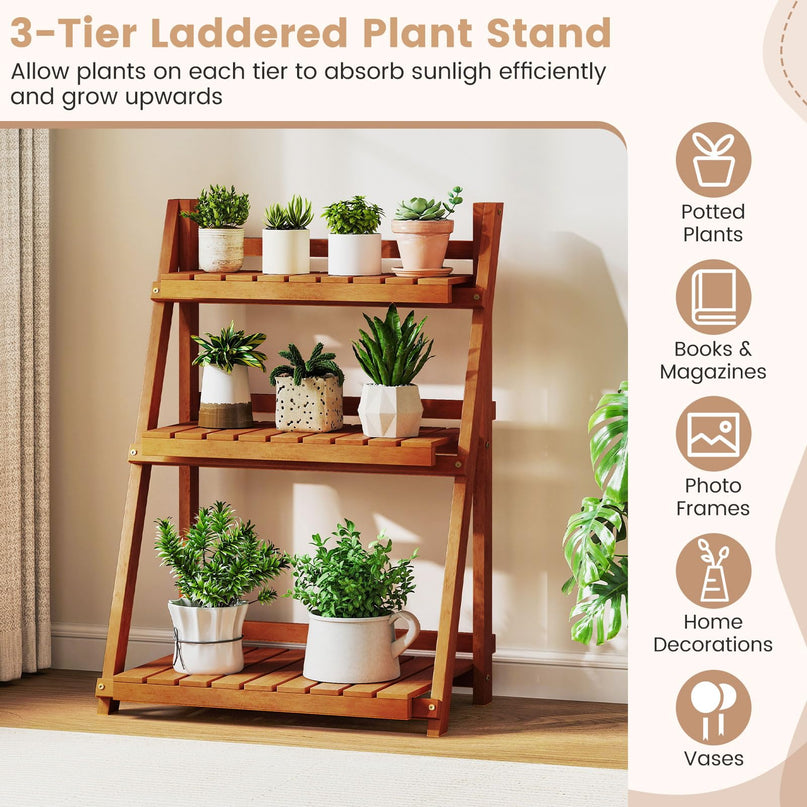 Giantex Foldable Ladder Plant Shelf for Garden Patio Balcony