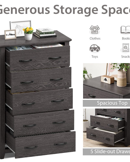 Giantex 5 Drawer Dresser Chest of Drawers - Vertical Dresser with 5 Pull-Out Drawers for Bedroom, Living Room, Entryway