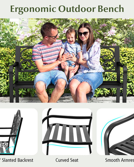 Giantex 50 Inches Outdoor Bench with Floral Pattern 2-3 People Loveseat