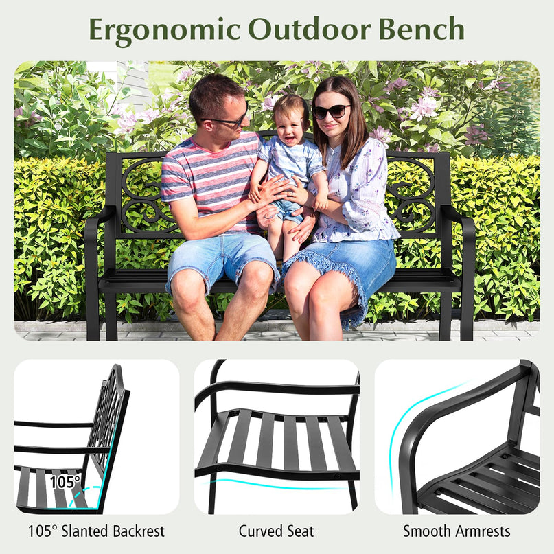 Giantex 50 Inches Outdoor Bench with Floral Pattern 2-3 People Loveseat