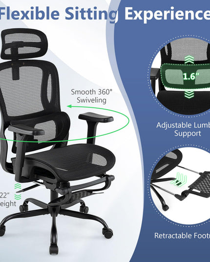 Giantex Ergonomic Desk Chair with Rotating Headrest & Adjustable Lumbar Support