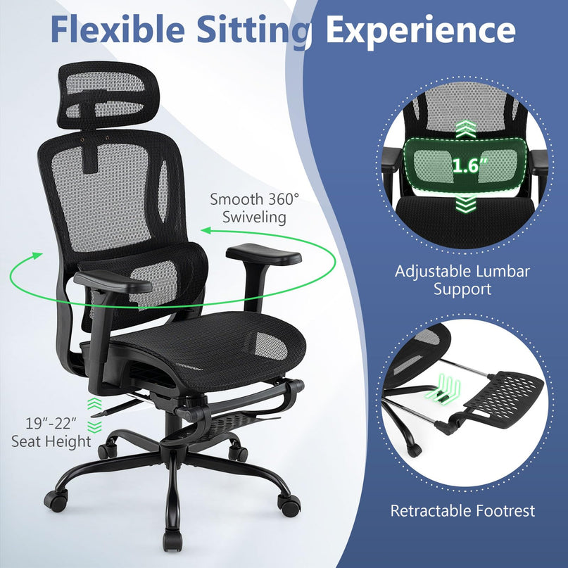 Giantex Ergonomic Desk Chair with Rotating Headrest & Adjustable Lumbar Support