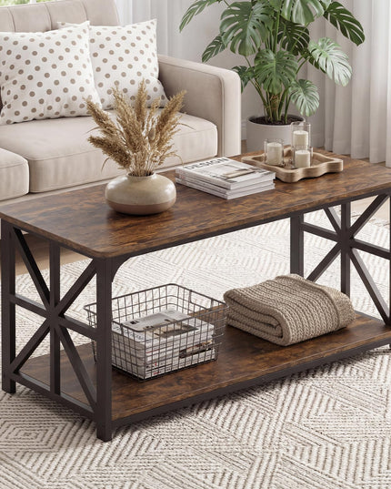 Giantex Farmhouse Coffee Table | 43" Center Table with Storage & X-Shaped Frames