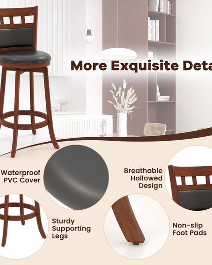 Giantex Wood Bar Stools Set, 31" Swivel Bar Height Barstools w/Back, Rubber Wood Frame