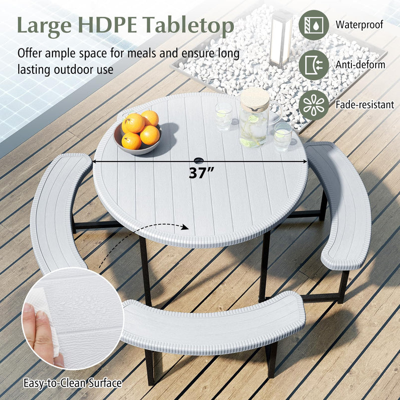 Giantex Picnic Table Bench Set for 4-8 Person(Round)