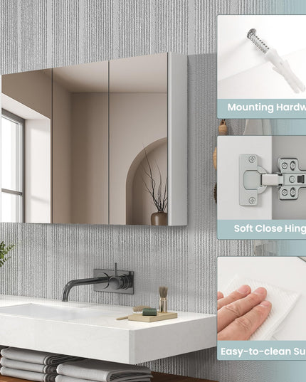 Giantex Bathroom Medicine Cabinet with Mirror - Extra Large Wall Mounted Cabinet with 3 Frameless Mirrored Doors