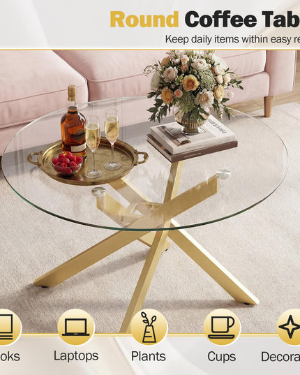 Giantex Round Glass Coffee Table 31.5" Modern Center Table
