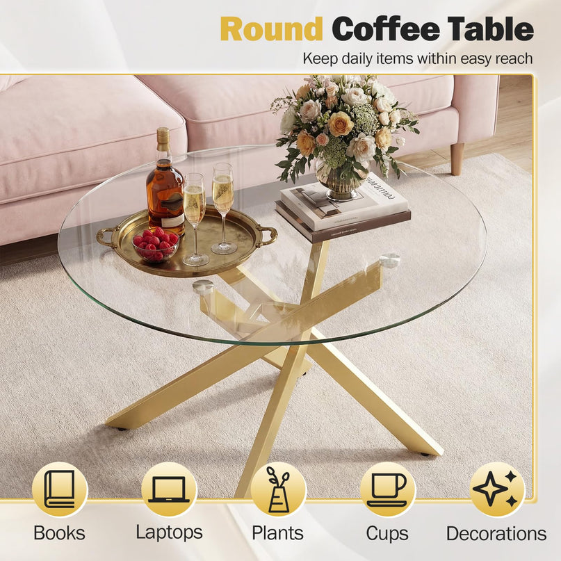 Giantex Round Glass Coffee Table 31.5" Modern Center Table