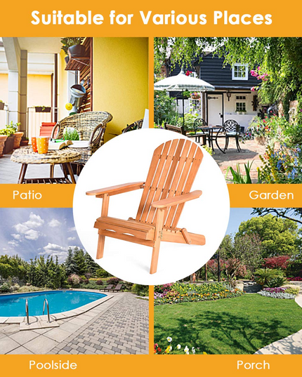 Giantex Adirondack Chair Wooden and Foldable Outdoor Lounger Chair 34"X28"X35.5"