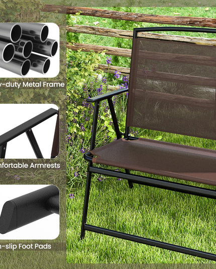 Giantex Outdoor Bench, Folding Garden Bench for 2 Persons, Patio Loveseat with Metal Armrests