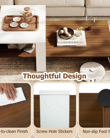 Giantex 2-Tier Coffee Table | Modern Irregular Center Table with Open Storage Shelf
