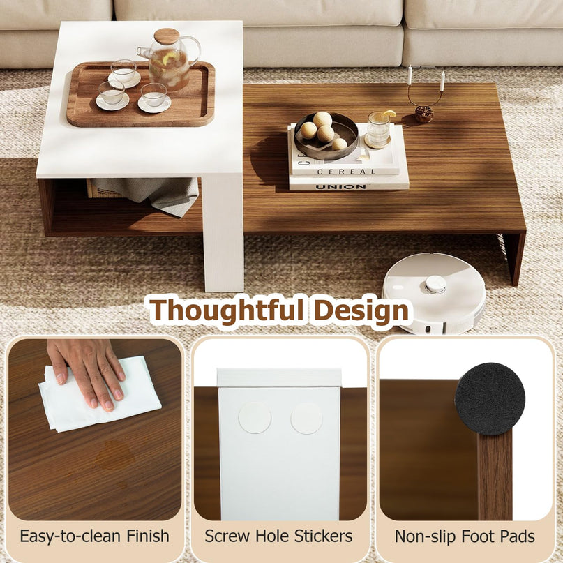 Giantex 2-Tier Coffee Table | Modern Irregular Center Table with Open Storage Shelf