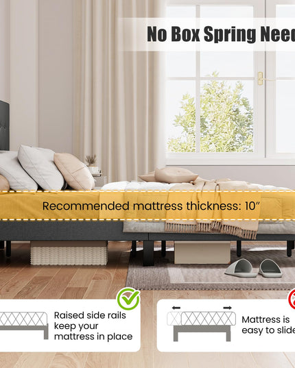 Giantex Queen Bed Frame with Button Tufted Headboard