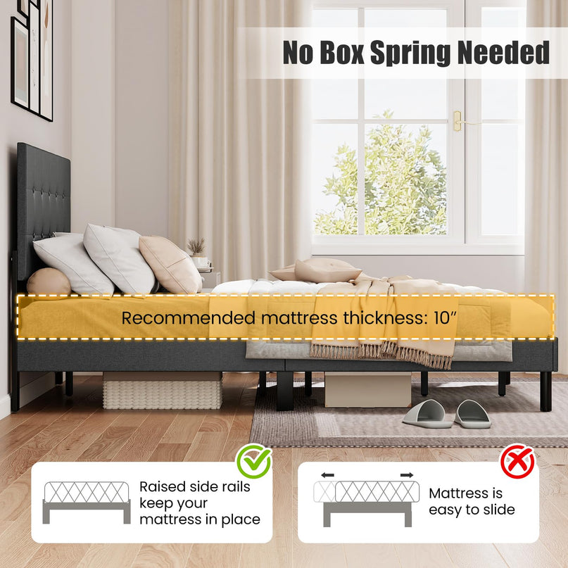 Giantex Queen Bed Frame with Button Tufted Headboard