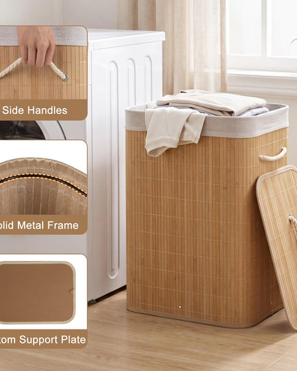 Giantex Bamboo Laundry Hamper with Lid for Bedroom Bathroom Laundry Room