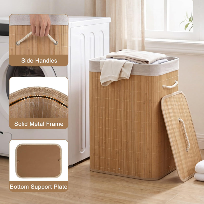 Giantex Bamboo Laundry Hamper with Lid for Bedroom Bathroom Laundry Room