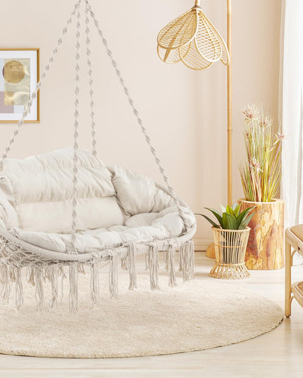 Giantex Hammock Chair, Macrame Hanging Chair with Removable Cushion,  Max 440 lbs, Swinging Chair, Beige