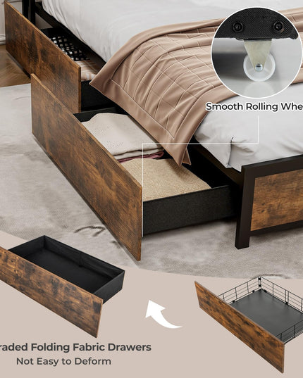 Giantex Queen/Full Bed Frame with LED Lights Headboard and 4 Storage Drawers